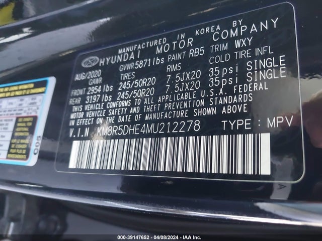 Hyundai Palisade Limited 2021 KM8R5DHE4MU212278 Image 9