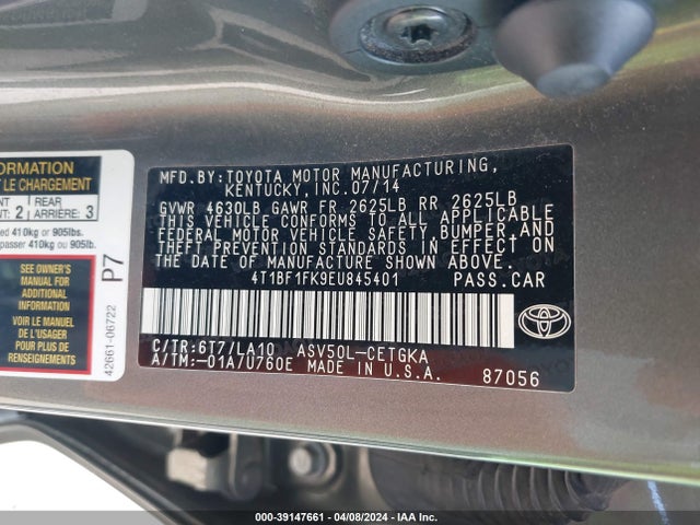 Toyota CAMRY XLE 2014 4T1BF1FK9EU845401 Image 9
