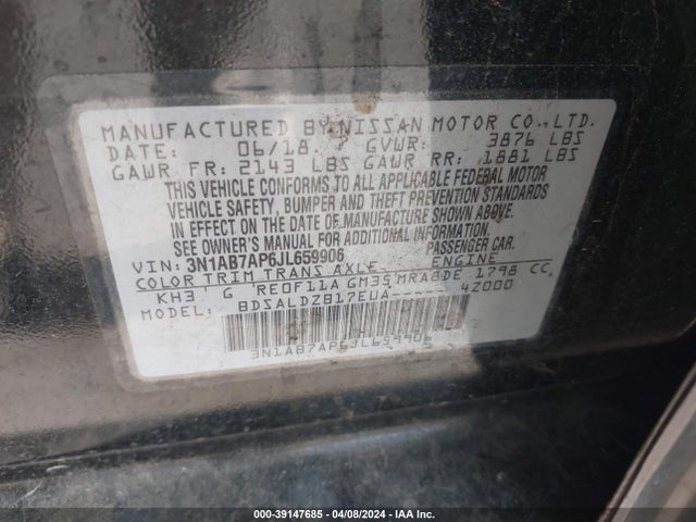 Nissan SENTRA SV 2018 3N1AB7AP6JL659906 Image 9