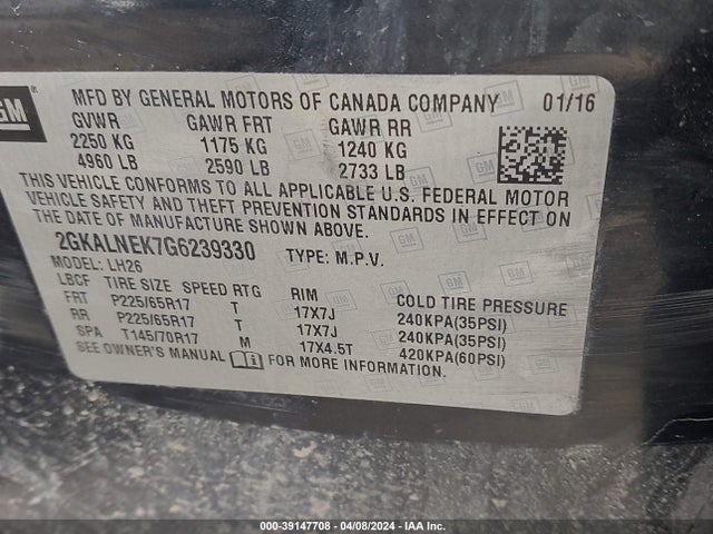 GMC Terrain Sle-2 2016 2GKALNEK7G6239330 Image 9