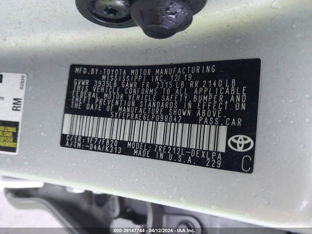 Toyota COROLLA LE 2020 5YFEPRAE6LP098042 Image 9