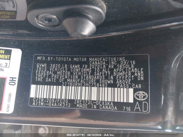 Toyota COROLLA SE 2017 2T1BURHE3HC758482 Image 9