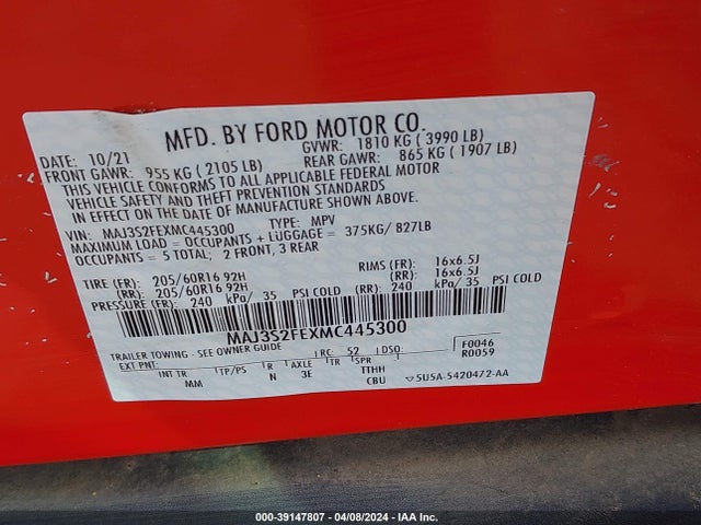 Ford ECOSPORT S 2021 MAJ3S2FEXMC445300 Image 9