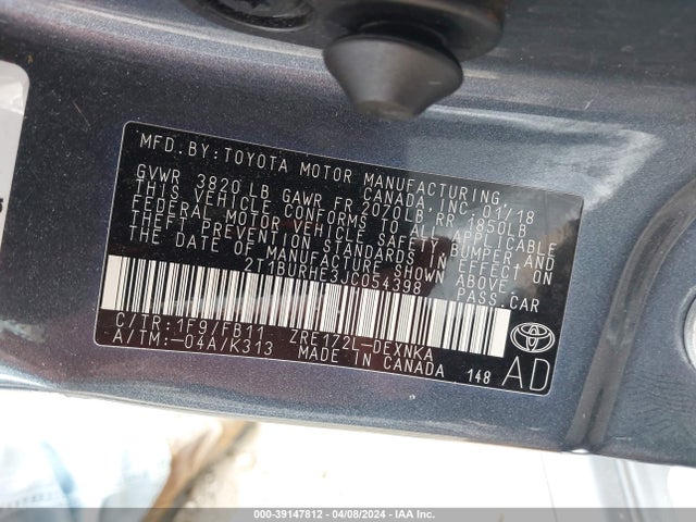 Toyota COROLLA LE 2018 2T1BURHE3JC054398 Image 9