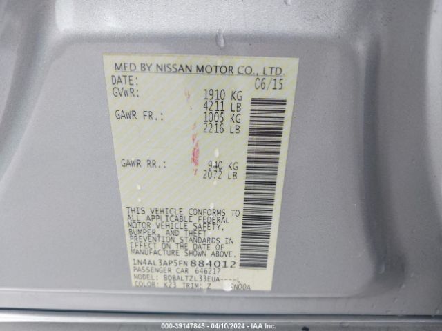 1N4AL3AP5FN884012 Nissan Altima 2.5 Sl