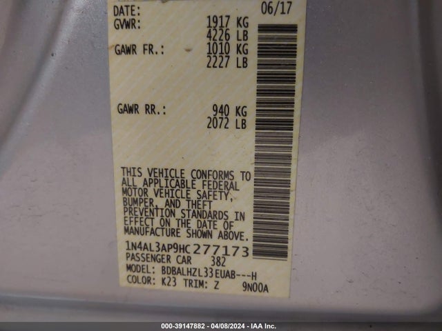 Nissan Altima 2.5 Sr 2017 1N4AL3AP9HC277173 Image 9