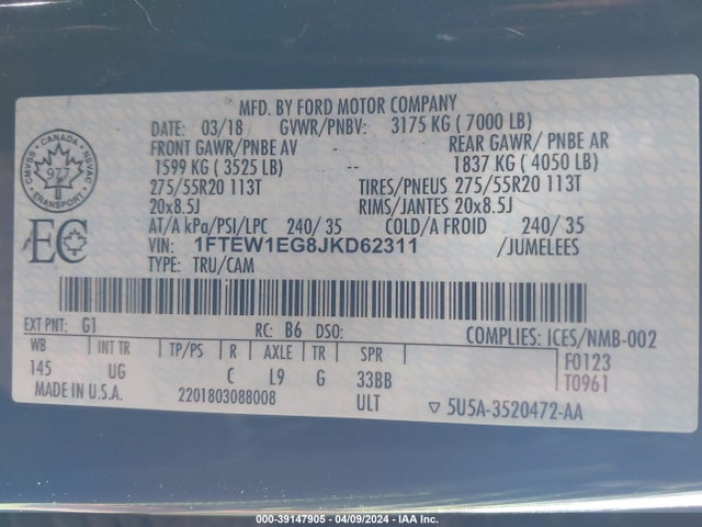 Ford F-150 Xlt 2018 1FTEW1EG8JKD62311 Image 9