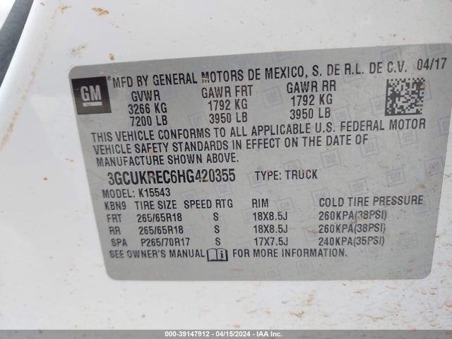 Chevrolet Silverado 1500 1lt 2017 3GCUKREC6HG420355 Image 9