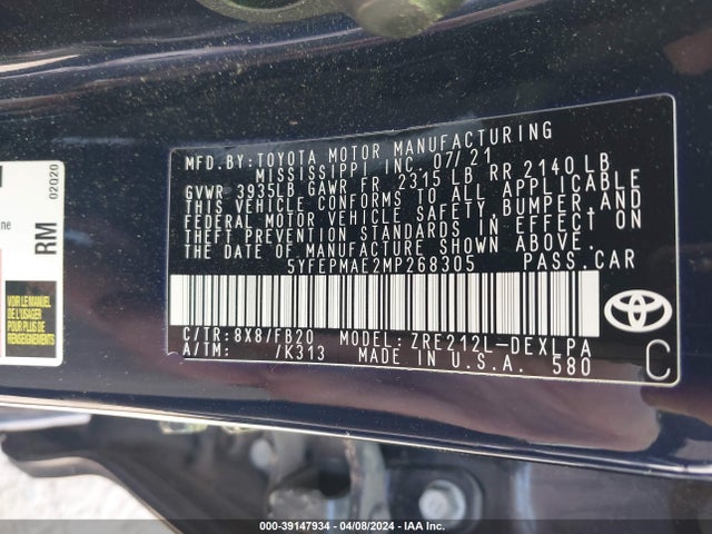 Toyota COROLLA LE 2021 5YFEPMAE2MP268305 Image 9