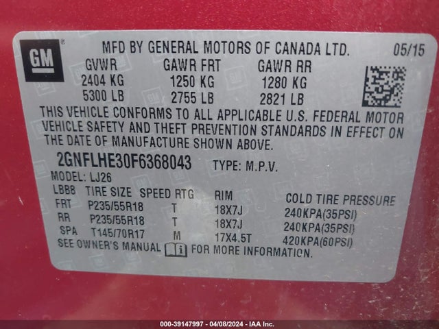 Chevrolet Equinox Ltz 2015 2GNFLHE30F6368043 Image 9
