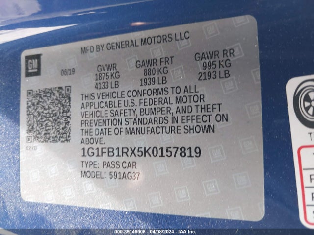 Chevrolet Camaro 1lt 2019 1G1FB1RX5K0157819 Image 9