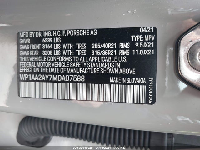 2021 PORSCHE CAYENNE WP1AA2AY7MDA07588 Photo 8