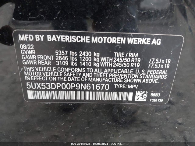 BMW X3 Xdrive30i 2023 5UX53DP00P9N61670 Image 9