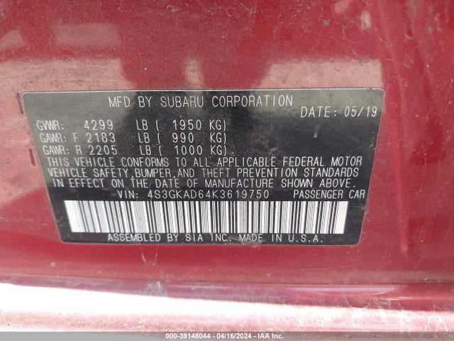 Subaru Impreza 2.0i Premium 2019 4S3GKAD64K3619750 Image 9