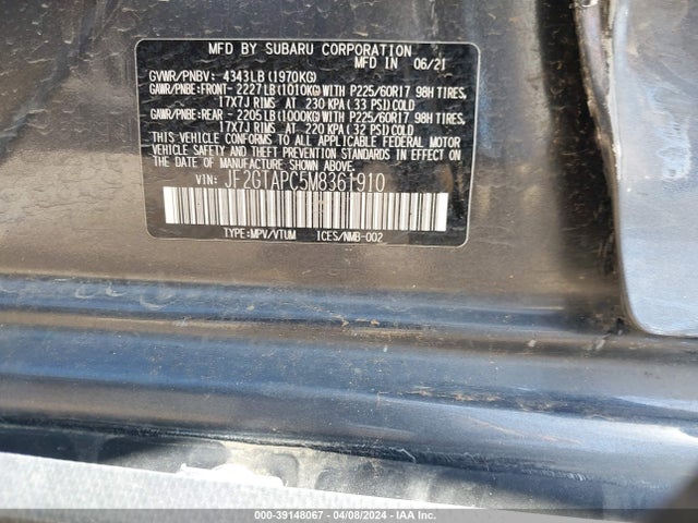 Subaru Crosstrek Premium 2021 JF2GTAPC5M8361910 Image 9