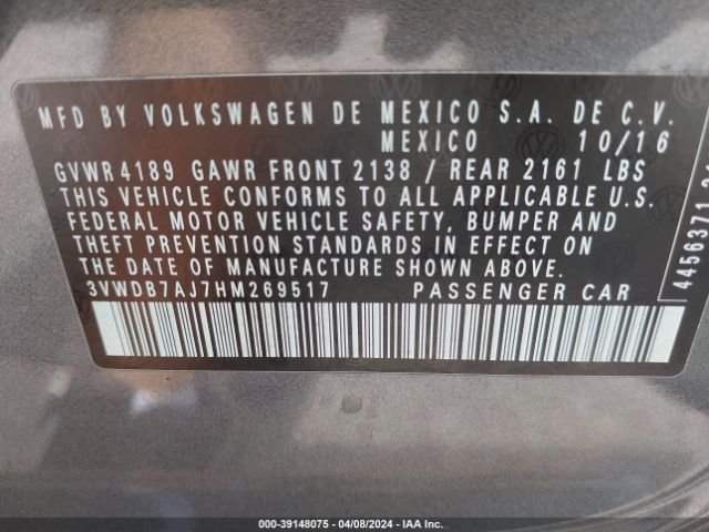 3VWDB7AJ7HM269517 Volkswagen Jetta 1.4t Se