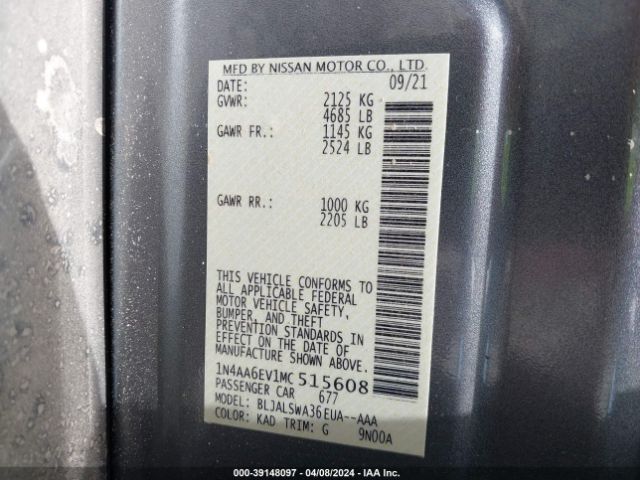1N4AA6EV1MC515608 Nissan Maxima Sr Xtronic Cvt