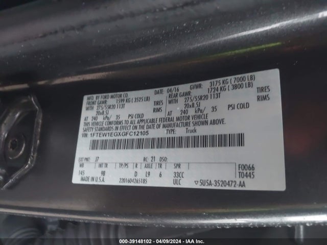 Ford F-150 Platinum 2016 1FTEW1EGXGFC12105 Image 9