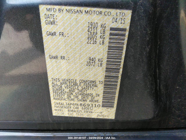 Nissan Altima 2.5 S 2015 1N4AL3AP4FN869310 Image 9