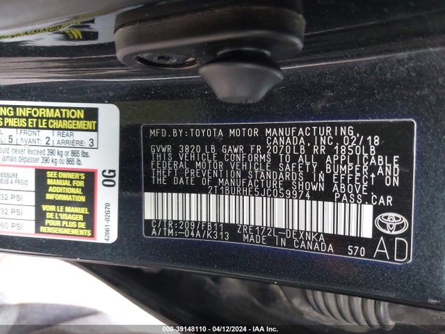 Toyota COROLLA LE 2018 2T1BURHE5JC059974 Image 9