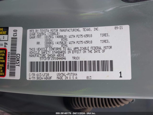 Toyota Tundra Trd Pro 2021 5TFDY5F15MX044046 Image 9