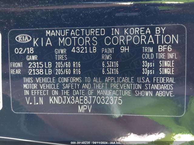 KIA Soul Ev + 2018 KNDJX3AE8J7032375 Image 9