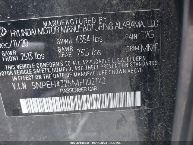 Hyundai Sonata Limited 2021 5NPEH4J25MH102120 Image 9