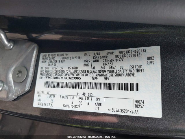 Ford ESCAPE SEL 2019 1FMCU0HD1KUA23965 Image 9