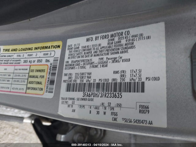 Ford FUSION SE 2015 3FA6P0H73FR233635 Image 9