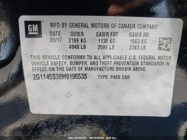 Chevrolet IMPALA 2LZ 2017 2G1145S38H9196535 Image 9