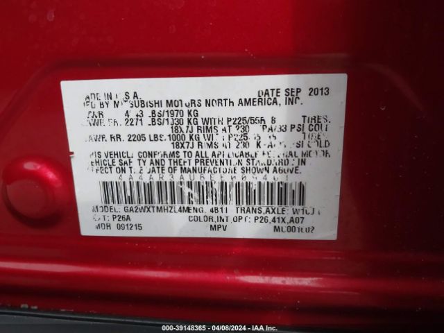 4A4AR3AU6EE009401 Mitsubishi Outlander Sport Es