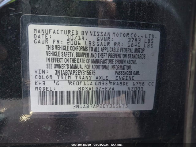 Nissan SENTRA SV 2014 3N1AB7AP2EY315675 Image 9