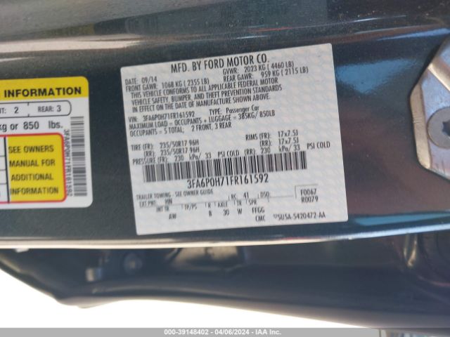 3FA6P0H71FR161592 Ford FUSION SE