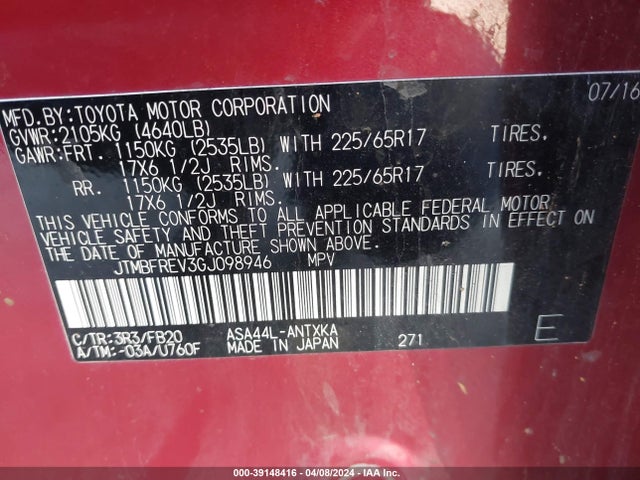 Toyota RAV4 LE 2016 JTMBFREV3GJ098946 Image 9