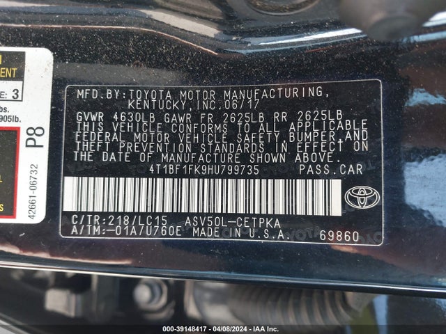 Toyota CAMRY XSE 2017 4T1BF1FK9HU799735 Image 9