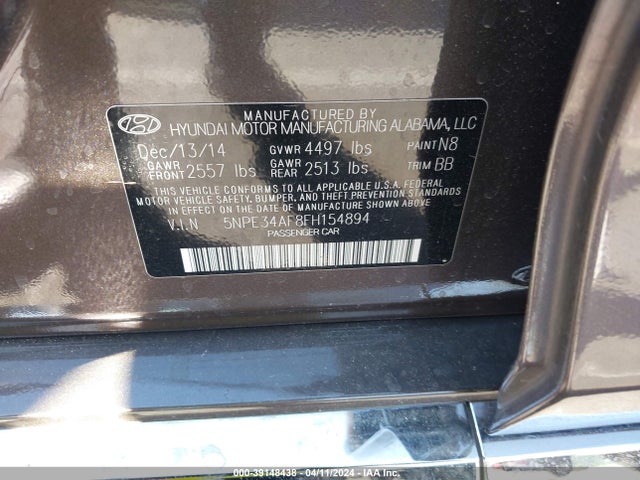 Hyundai Sonata Limited 2015 5NPE34AF8FH154894 Image 9