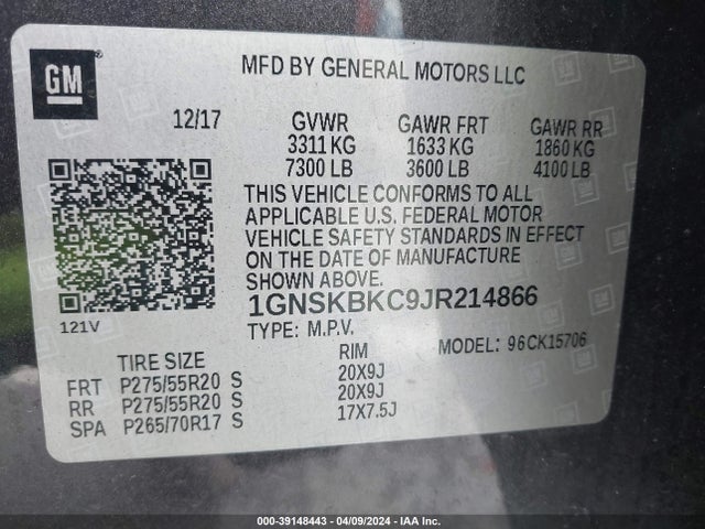 Chevrolet Tahoe Lt 2018 1GNSKBKC9JR214866 Image 9