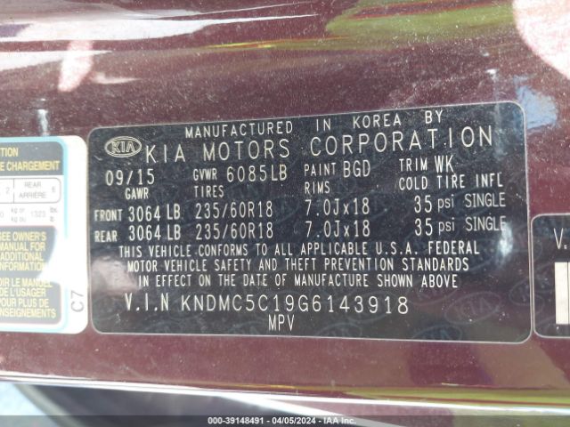 KNDMC5C19G6143918 KIA SEDONA EX