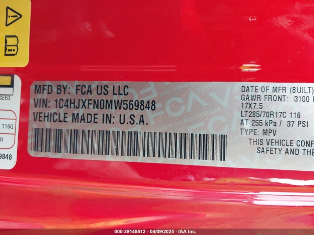 1C4HJXFN0MW569848 Jeep Wrangler Unlimited Rubicon 4x4
