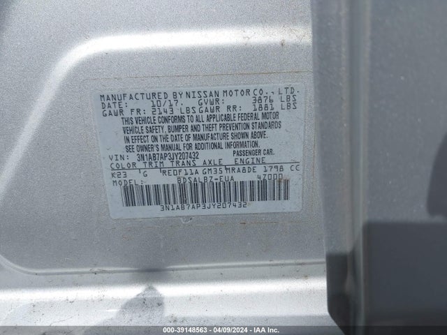 Nissan SENTRA S 2018 3N1AB7AP3JY207432 Image 9