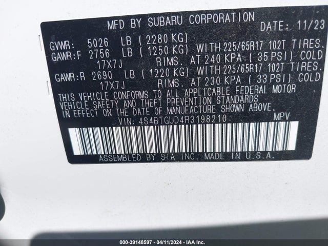 Subaru Outback Wilderness 2024 4S4BTGUD4R3198210 Image 9