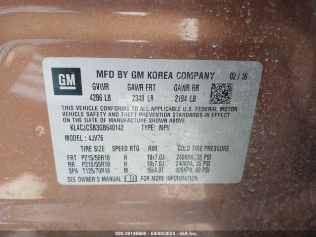 KL4CJCSB3GB640142 Buick Encore Leather