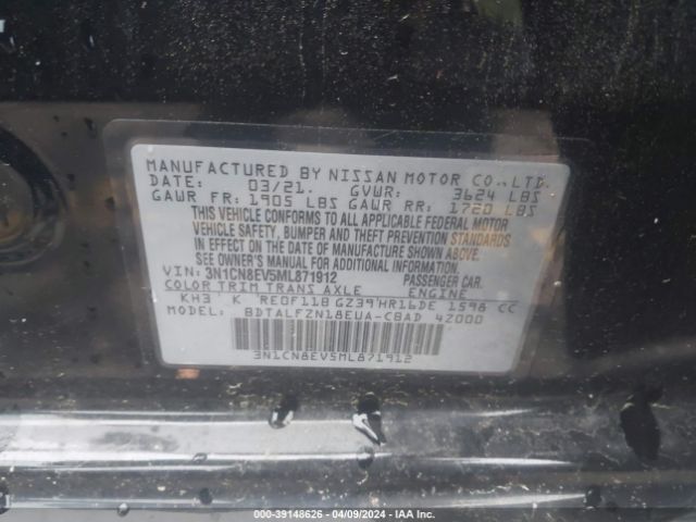 3N1CN8EV5ML871912 Nissan Versa Sv Xtronic Cvt