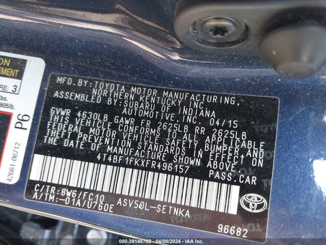 Toyota CAMRY LE 2015 4T4BF1FKXFR496157 Image 9