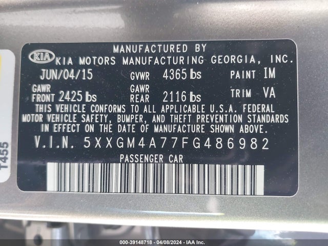 KIA Optima Lx 2015 5XXGM4A77FG486982 Image 9