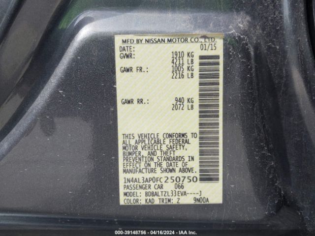 1N4AL3AP0FC250750 Nissan Altima 2.5 Sl