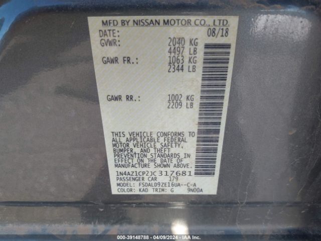 1N4AZ1CP2JC317681 Nissan LEAF SV
