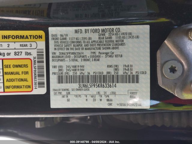3LN6L5F95KR633614 Lincoln Mkz Reserve Ii