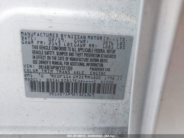 Nissan SENTRA SV 2019 3N1AB7AP9KY321369 Image 9