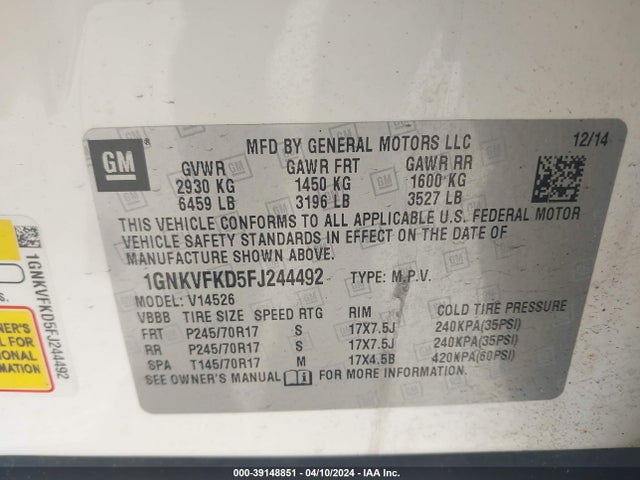 Chevrolet Traverse Ls 2015 1GNKVFKD5FJ244492 Image 9